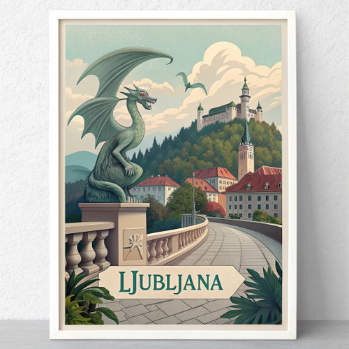 Captivating Ljubljana Slovenia Travel Poster - Dragon Bridge Art Print Poster Ca