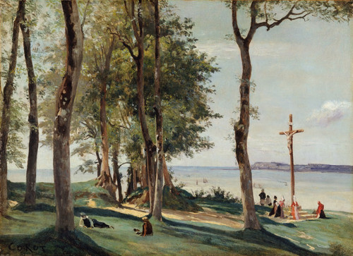 Jean-Baptiste Camille Corot - Honfleur- Calvary ca- 1830 Poster Canvas Movie Fil
