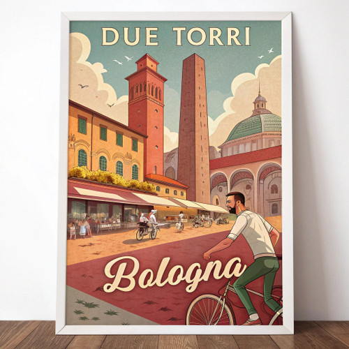 Breathtaking Bologna Italy Travel Poster - Historic Towers Art Print Poster Canv
