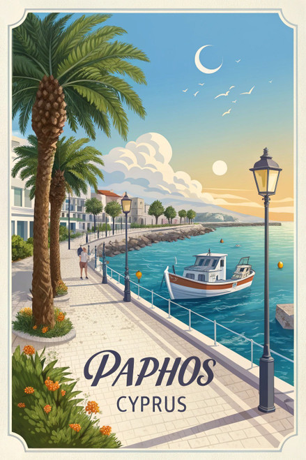 Majestic Paphos Cyprus Travel Poster - Historic Mediterranean City Art Print Pos