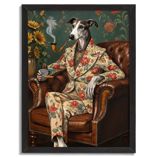 Chic Greyhound in Floral Suit Greyhound Dog Illustration Vintage Dog Portrait Po