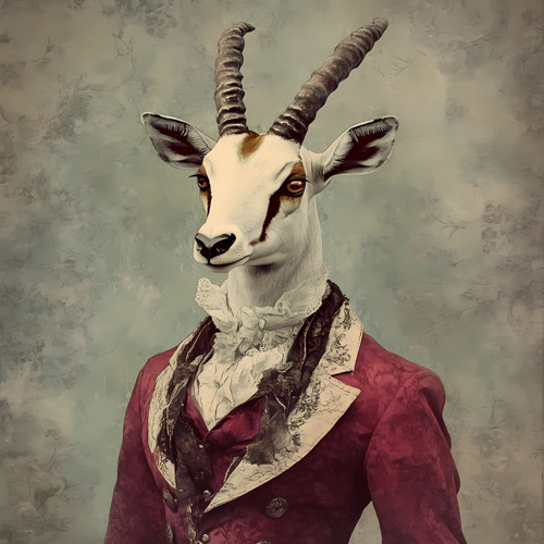 Gentelman Antelope It is adorned with a maroon-colored, Victorian-inspired suit