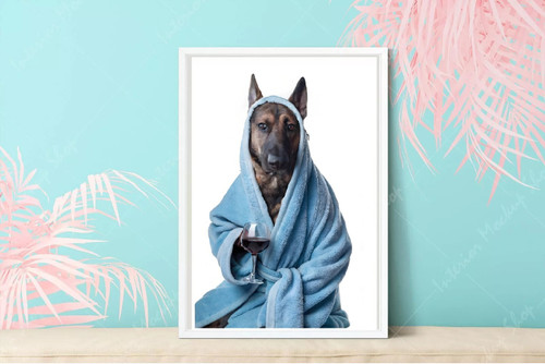 German Shepherd portrait Adorable Blue Gown Art Print Dog Decor Nursery Playful