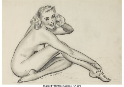 MCCLELLAND BARCLAY (American, 1891-1943). Seated Nude sketch. Gr Poster Canvas M