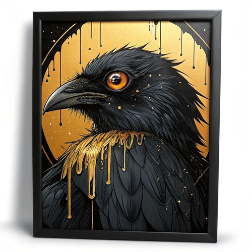 Black Raven Wall Art Bird Print Grunge Artwork Black And Orange Raven Picture (1