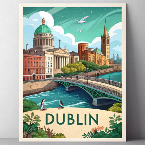 Dublin Ireland Vibrant Travel Poster - Iconic Landmarks and Culture Art Print Po