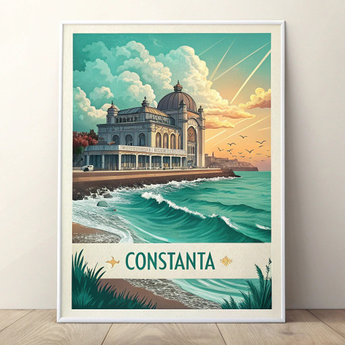 Captivating Constanta Romania Travel Poster - Seaside & Casino Watercolor Art Pr