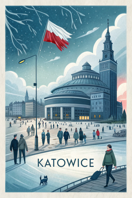 Captivating Katowice Poland Travel Poster - Modern Art Print of Iconic Sights Po