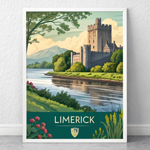 Limerick Ireland Travel Poster - Castle & River Shannon Art Print Poster Canvas