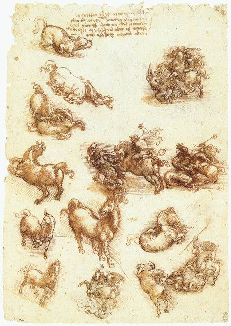 Leonardo_da_Vinci_Study_sheet_with_horses_and_dragons Art Gallery Poster Canvas