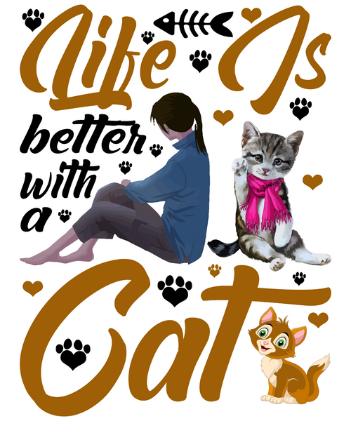 LIFE IS BETTER WITH A CAT (2) Poster Canvas Movie Film Print A0 A1 A2 A3 A4 A5