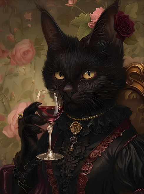 Sophisticated Cat Lady Wall Art Regal Black Cat Art Print Cat In A Dress Print P