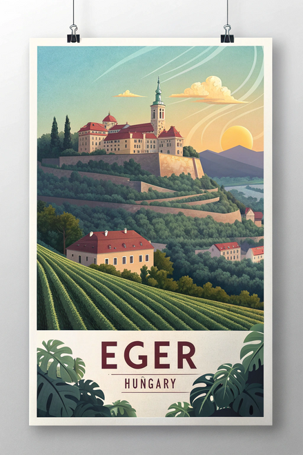 Magical Eger Hungary Travel Poster - Castle and Thermal Baths Art Print Poster C