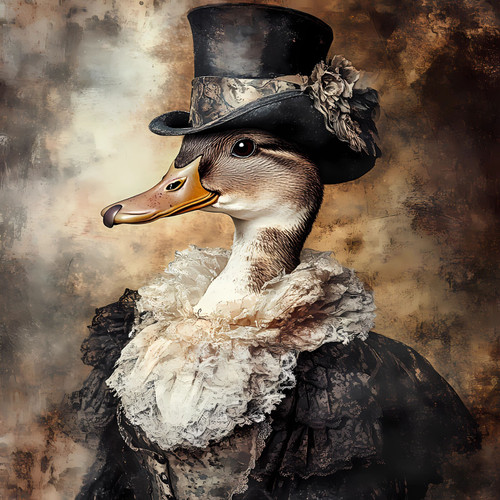 Lady duck with a distinctive, whimsical twist. Poster Canvas Print Art Painting