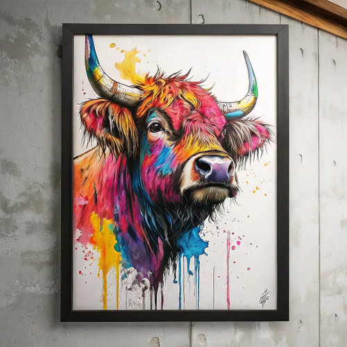 Colourful Highland Cow Animal Wall Art Print Poster Art Print Cow Picture Home P
