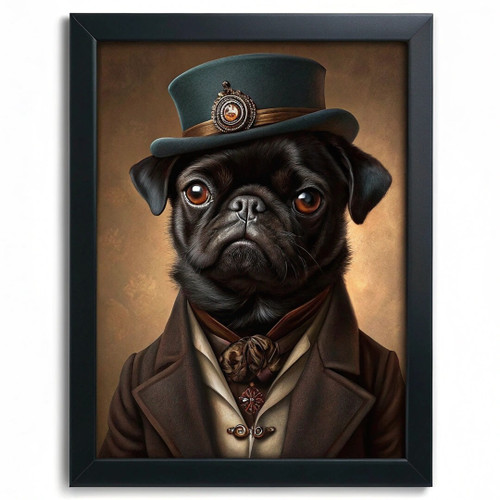 Black Pug Wall Art Print Victorian Gentleman Portrait Dog Poster Art Pug Gift Po