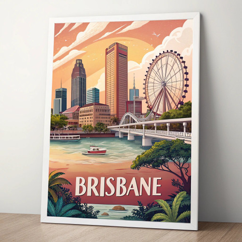 Brisbane Australia Travel Poster - Iconic Landmarks Watercolor Art Print Poster