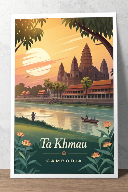 Majestic Ta Khmau Cambodia Travel Poster - Exotic Cityscape Art Print Poster Mov