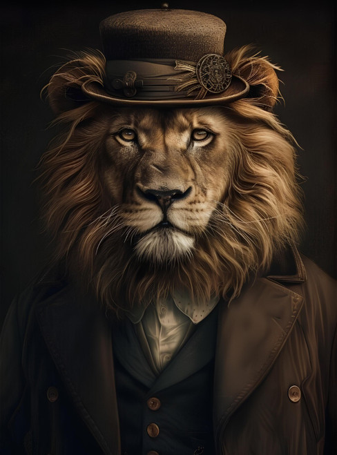 Lion In A Suit Print Animal Wall Art Framed Picture Lion Artwork Big Cat Gift Ar