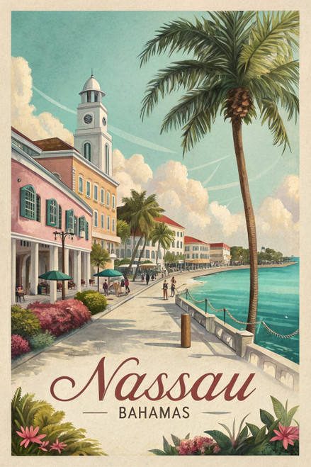 Vibrant Nassau Bahamas Travel Poster - Tropical Paradise Art Print Poster Movie