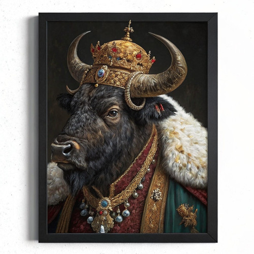 Vintage Bull Wall Art King Bull Portrait Renaissance Animal Painting Royal Print