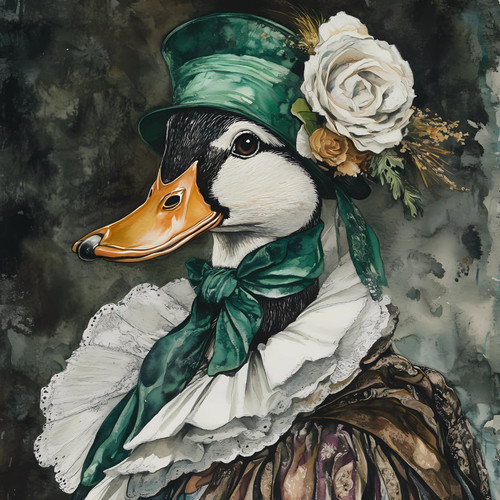 Lady duck dressed in a Renaissance-style outfit Poster Canvas Print Art Paintin Lady duck dressed in a Renaissance-style outfit Poster Canvas Print Art Paintin