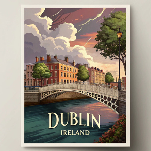 Majestic Dublin Ireland Vintage Style Travel Poster - Emerald Isle Art Print Pos