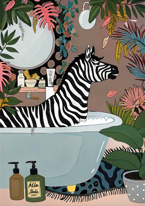 Zebra in bathtub 3 bathroom animal print maximalist bath wallart tropical safari