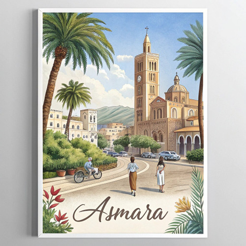 Asmara Eritrea Travel Poster - Art Deco Style Vintage Landmarks Print Poster Can