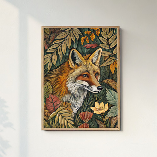 Botanical Fox William Morris style art print - foliage botanical leaves and flow