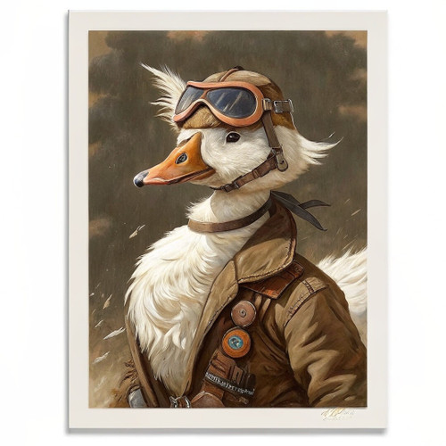 Swan Pilot Art Painting Portrait Unique Animal Art Swan Pilot Print Wall Art Pos