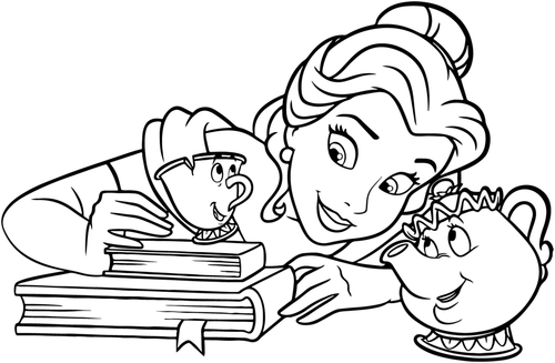 Belle Chip and Mrs. Potts Outline Poster Canvas Movie Film Print A0 A1 A2 A3 A4