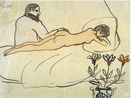 Pablo Picasso - Self portrait with reclining nude 1901 Poster Canvas Movie Film