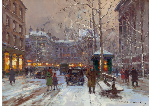 EDOUARD LEON CORTES Place de la Madeleine en hiver 1951 Poster Canvas Print Art