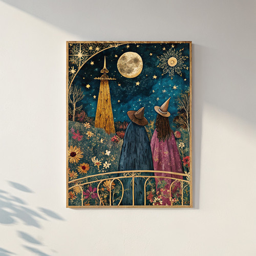 Witches coven amongst the wildflowers under the moon art print - ethereal witche Witches coven amongst the wildflowers under the moon art print - ethereal witche