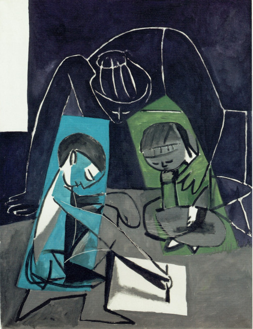 Pablo Picasso - Claude drawing, Francoise and Paloma 17.05.1954 Poster Canvas Mo