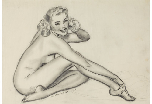 PinUp Girl - MCCLELLAND BARCLAY Seated Nude sketch Poster Canvas Movie Film Prin
