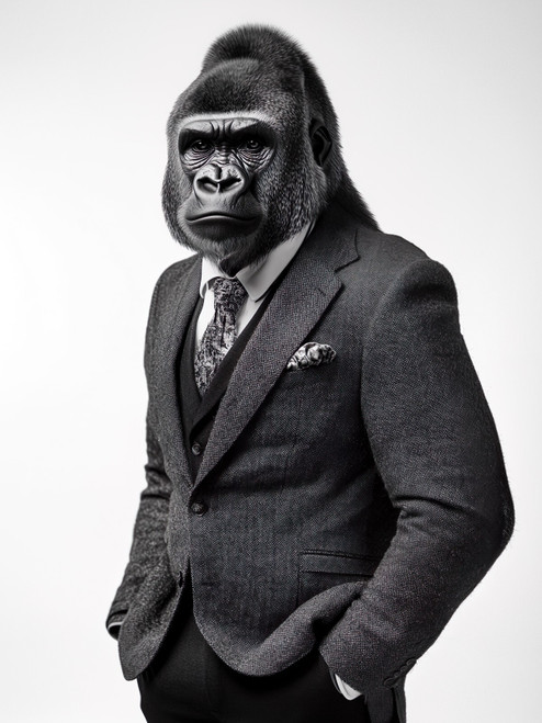 GorillaWearingSuit-3by4 Poster Canvas Funny Annimals Pritnt A0 A1 A2 A3 A4 A5 A6