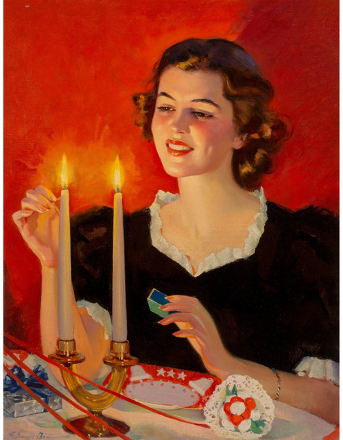 PinUp Girl - Frederick Sands Brunner - Lighting the Candles Poster Canvas Movie