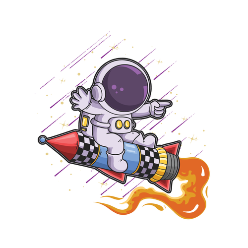 Cute astronaut ride rocket jet Poster Canvas Movie Film Print A0 A1 A2 A3 A4 A5