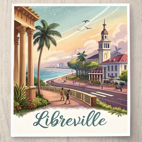 Exquisite Libreville Gabon Travel Poster - Vibrant African Cityscape Art Print P