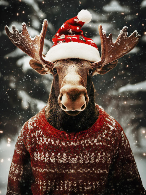 Christmas Moose-3by4 Poster Canvas Funny Annimals Pritnt A0 A1 A2 A3 A4 A5 A6