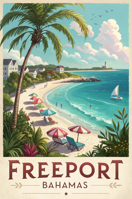Freeport Bahamas Travel Poster - Tropical Paradise Art Print Poster Movie Film C