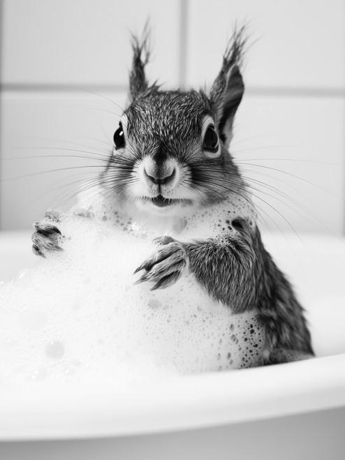 SquirrelInBathtub-3by4 Poster Canvas Funny Annimals Pritnt A0 A1 A2 A3 A4 A5 A6