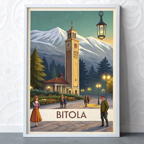 Captivating Bitola Macedonia Travel Poster - Antique Clock Tower Art Print Poste