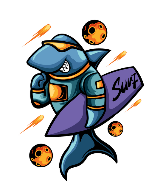 227. Astroshark ready to surfing Fun Gift Poster Canvas Print A0 A1 A2 A3 A4 A5