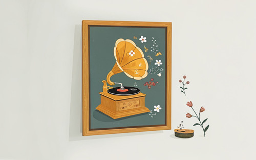 Gramophone Floral Cosy Music Autumn Art Print - Unframed A6 A5 A4 A3 A2 A1 - Ret