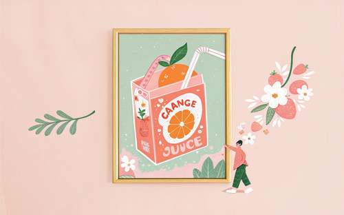 Freshly Squeezed Orange Juice Carton Art Print - Unframed A6 A5 A4 A3 - Oranges