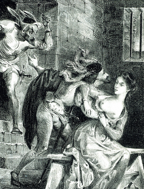 Delacroix- faust with Margarete in Prison -1828 Poster Canvas Movie Film Print A
