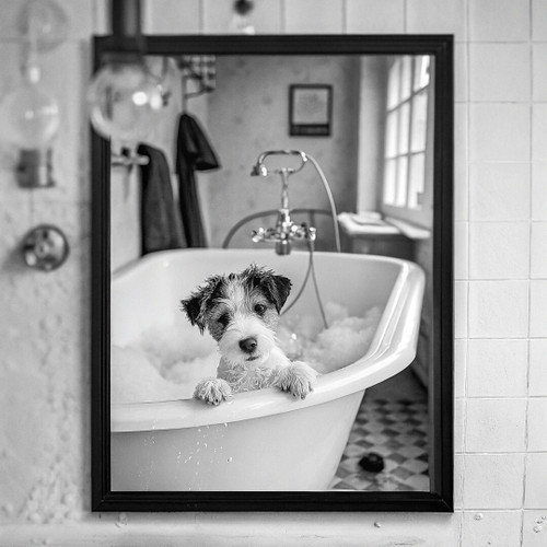 Black White Puppy Art Print Vintage Puppy Portrait Animal Wall Art Dog Poster (1